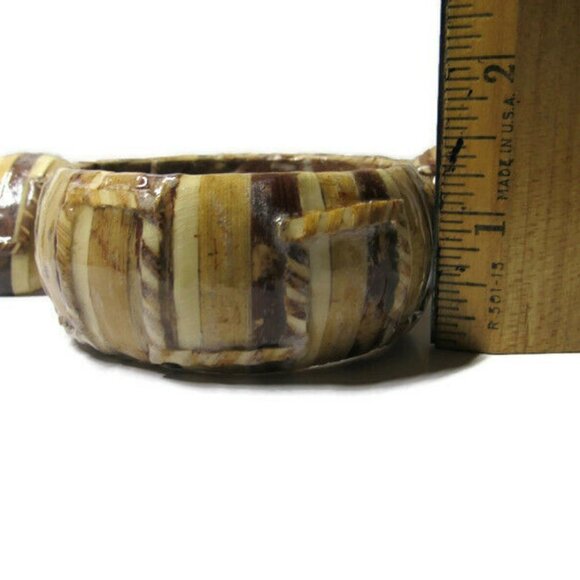 Wide Bangle and Clip Earrings Set Bark Strips - Picture 4 of 5